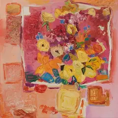 Don Hazen, Pink, Yellow and Red, Oil on Canvas
