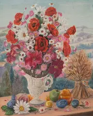 Les Moissons by Jacqueline Chuteau, Oil on Board, offered Dec 2025