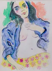 Wayne Ensrud, Girl in Blue Robe, Watercolor