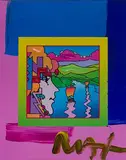 Peter Max, Geometric Profile and Sailboat on Blends, Mixed Media on Paper