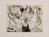 Francisco Toledo, Cat on His Back, Drypoint