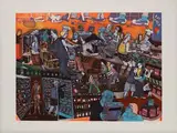 Warrington Colescott, Hunters and Gatherers, Etching and Aquatint