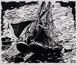 Aalboote auf dem Niederrhein by Bernd Terhorst, Linocut, offered Jun 2026