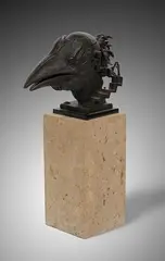 Theodore Gall, Raven Head, Bronze Sculpture