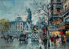 Antoine Blanchard, Place de la Republique, Oil on Canvas