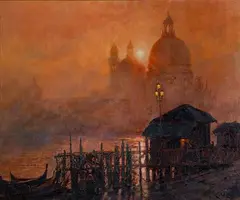 Alan Wolton, Misty Evening - Venice, Oil on Canvas