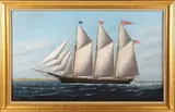 Portrait of the Three-Masted Schooner Bessie C. Beach Off a New England Coast by Samuel Finley Morse Badger, Oil on Canvas, offered Aug 2026