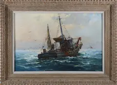 Jack L. Gray, Fishing Trawler Off Provincetown, Oil on Canvas