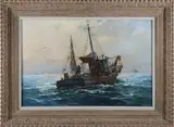 Jack L. Gray, Fishing Trawler Off Provincetown, Oil on Canvas