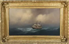 Gideon Jacques Denny, Ship in Stormy Seas, Oil on Canvas