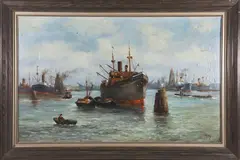 Active Harbor Scene by Cornelis Antonius de Vries, Oil on Canvas, offered Aug 2026