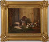 Portrait of a Springer Spaniel and Her Litter by W. Zollikofer, circa 1857, Oil on Canvas, offered Aug 2026