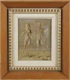Reginald Marsh, Standing Portrait of Man and Woman, Oil and Pen on Masonite