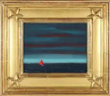 Robert Stark Jr., Evening Catboat with Rainbow Fleet in the Distance, Oil on Canvas