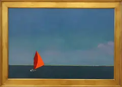 Robert Stark Jr., Nantucket Red Sailboat Shimmo, circa 1988, Oil on Linen