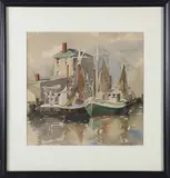 Harbor Scene by Rare Doris and Richard Beer, Watercolor on Paper, offered Aug 2026