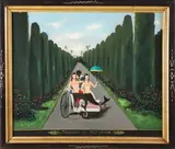 Ralph Cahoon Jr, Tourists at Palm Beach, Oil on Masonite