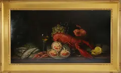 Marcus Stone, Gastronomic Tabletop Feast, Oil on Panel
