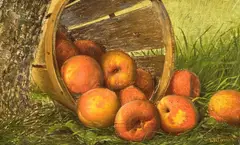 Levi Wells Prentice, Overturned Basket of Peaches, Oil on Canvas