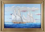 William Lowe, Schooners Departing Nantucket, Oil on Linen