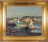 Robert Charles Gruppe, Gloucester Harbor at Sunrise, Oil on Canvas