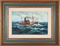 Jack L. Gray, Steam Trawler at Sea, Oil on Canvas Board