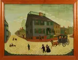 Steve L. Cull, Folk Art View of Downtown, Oil on Board