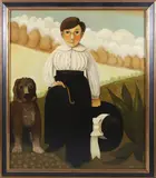 Steve L. Cull, Portrait of a Boy and His Dog, Oil on Board