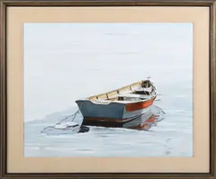 Dory on the Frozen Harbor by Roy Bailey, Oil on Board, offered Jul 2025