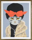 Maggie Meredith, Portrait of a Cat Wearing a Red Bowed Hat, Oil on Canvas
