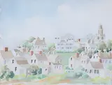 Doris Riker Beer, View of Town, Watercolor