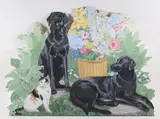 Lightship Basket with Labs by Bruce F. Dilts, circa 1984, Acrylic on Wood, offered Jul 2025