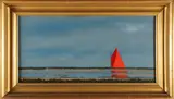 Robert Stark Jr., Red Sail Ghosting By, Oil on Canvas