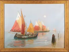 Lionel Walden, French Fishing Fleet, Oil on Canvas