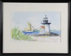 David Lazarus, Sailboat Rounding Brant Point, Watercolor on Paper