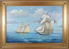 Lynx and Pride Sailing at Sea by William Lowe, Oil on Linen, offered Apr 2025