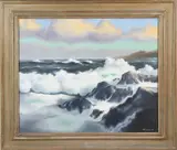 Rocky Coastal Seascape by R. Wood, Oil on Canvas, offered Apr 2025