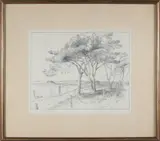Polpis Road Landscape by Isabelle Tuttle, circa 1932, Pencil and Ink, offered Apr 2025