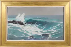 George Loftus Noyes, Crashing Surf, Oil on Canvas Coastal Seascape