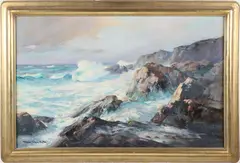 Frank Vining Smith, Evening Surf-Maine, Oil on Masonite Costal Seascape