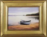 Dory and a Schooner by Arnold Desmarais, Oil on Board, offered Apr 2025