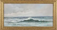 Arthur Diehl, Gulls Soaring over Crashing Waves, Oil on Artist Board