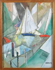Alfred Birdsey, Modernist Sailing, Oil on Canvas