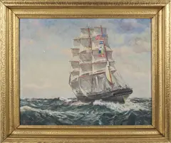 Portrait of the Clipper Panay Salem by Alfred Addy, Oil on Board, offered Apr 2025