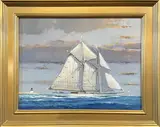 William Lowe, Vintage Schooner Departing Nantucket, Oil on Linen