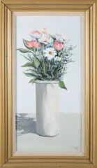Daisies and Dianthus Floral Still Life by Roy Bailey, Oil on Canvas, offered Aug 2025