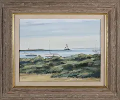 Harbor Seascape with Lighthouse in the Distance by Roy Bailey, Oil on Canvas, offered Aug 2025