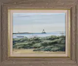 Roy Bailey, Harbor Seascape with Lighthouse in the Distance, Oil on Canvas