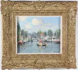 Haven Van Medimblik Harbor Scene by Nicolaas Van Der Plas, Oil on Board, offered Aug 2025