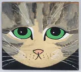 Maggie Meredith, Green Eyed Cat Portrait, Oil on Wood